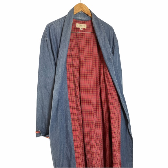 Orvis Chambray Denim Plaid Lined Robe M - Picture 6 of 8